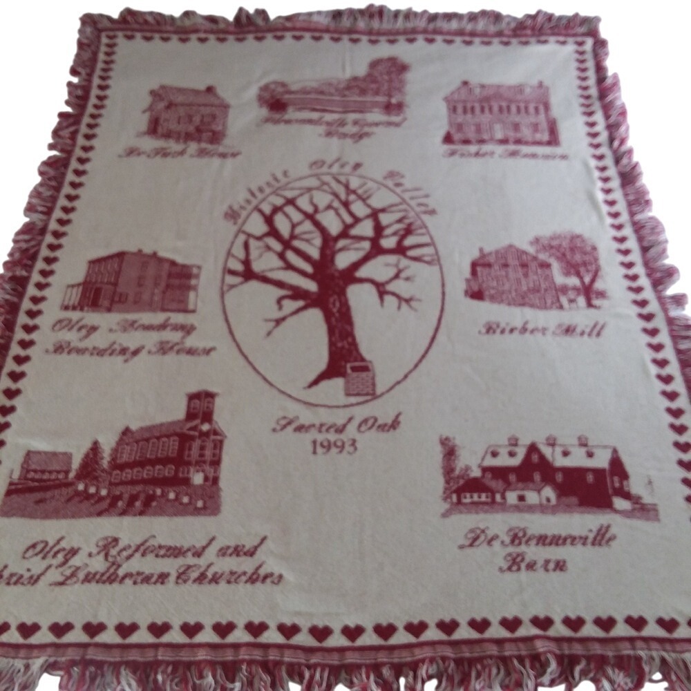 VTG Historic Oley Valley PA Throw Blanket Sacred‎ Oak 1993 Tapestry Woven 46x56